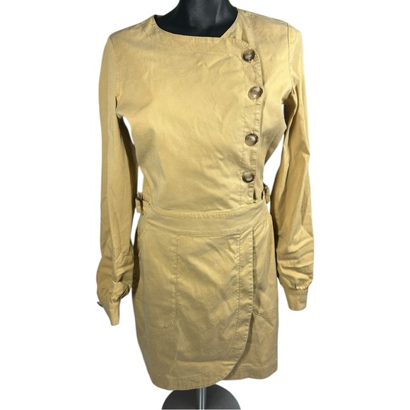 Sezane Elivira Wrap Dress Size 36 / US 4 NWT Long Sleeve Tan Sand Pockets Belted - Picture 2 of 13